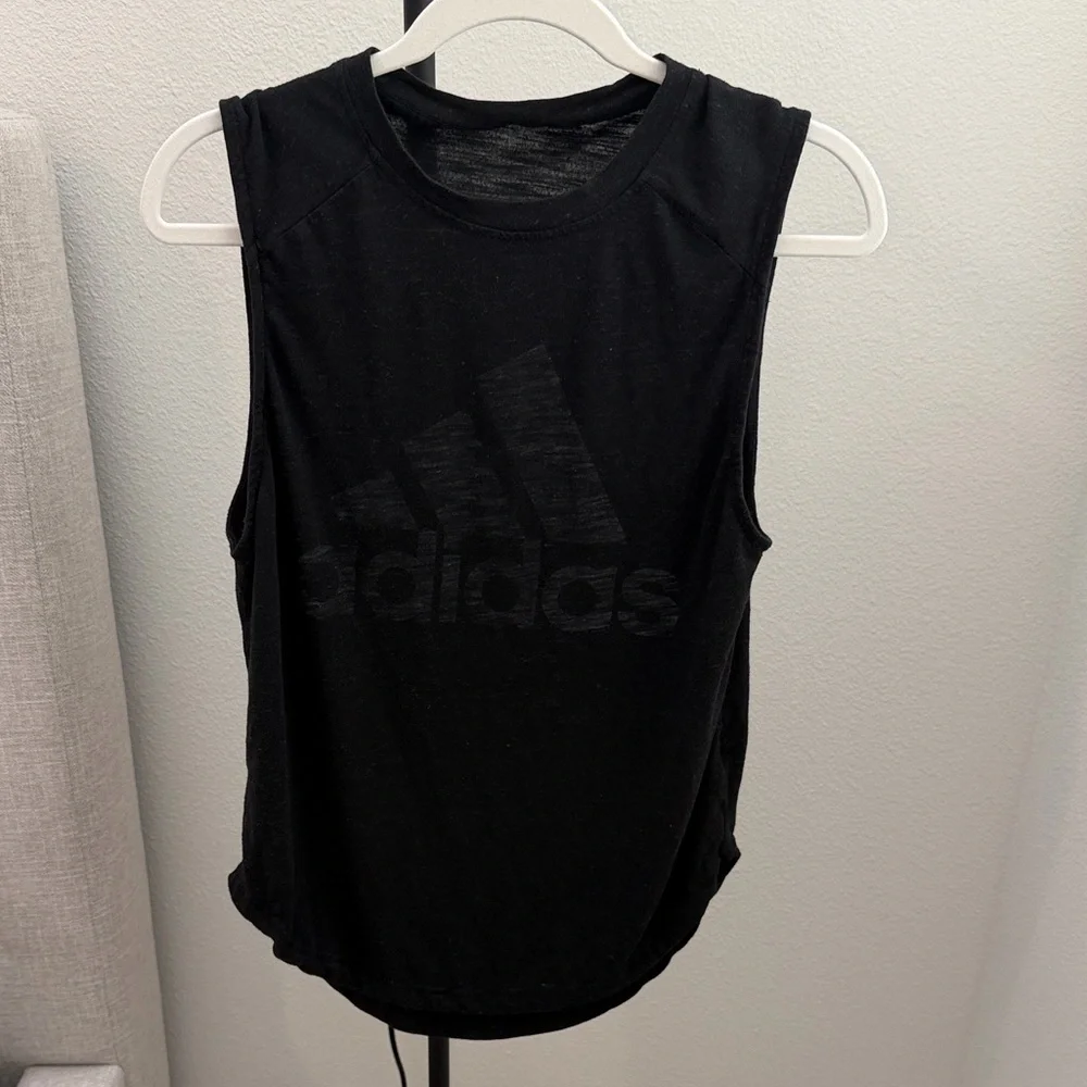 ADIDAS LOGO TANK Heathered Black Medium Gym Activewear - Picture 1 of 5